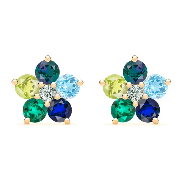Personalized Greenwich Flower Birthstone & Diamond Earrings in 14k Gold sold by Haverhill