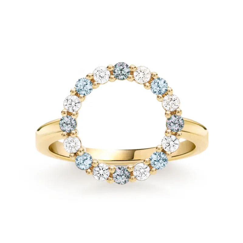 Personalized Rosecliff Circle Birthstone Ring in 14k Gold sold by Haverhill