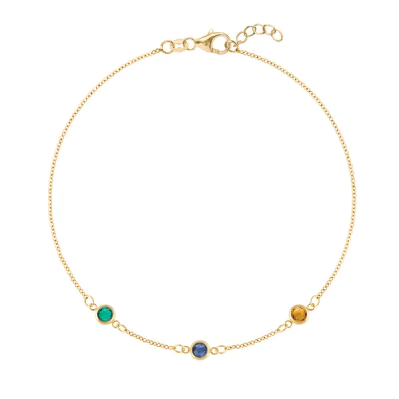 Personalized Classic 3 Birthstone Bracelet in 14k Gold sold by Haverhill