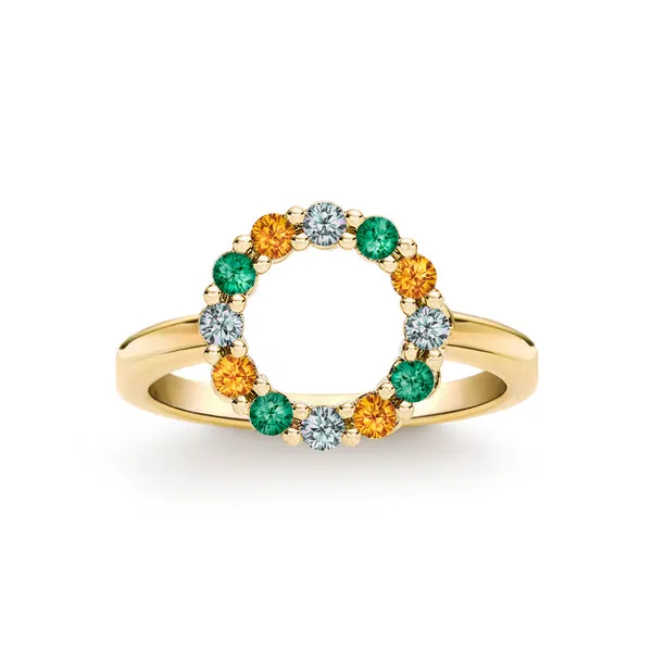 Personalized Rosecliff Small Circle Birthstone Ring in 14k Gold sold by Haverhill
