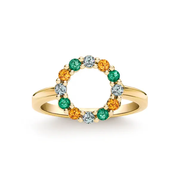Personalized Rosecliff Small Circle Birthstone Ring in 14k Gold sold by Haverhill
