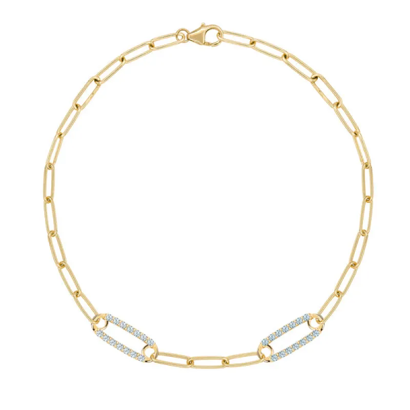 Personalized Adelaide 2 Pavé Birthstone Link Bracelet in 14k Gold sold by Haverhill