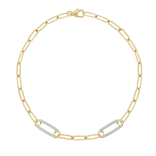 Personalized Adelaide 2 Pavé Birthstone Link Bracelet in 14k Gold sold by Haverhill