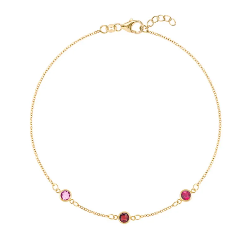 Personalized Classic 3 Birthstone Bracelet in 14k Gold sold by Haverhill