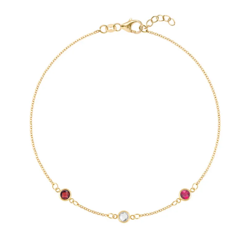 Personalized Classic 3 Birthstone Bracelet in 14k Gold sold by Haverhill