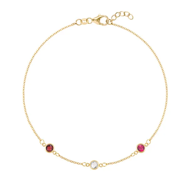 Personalized Classic 3 Birthstone Bracelet in 14k Gold sold by Haverhill