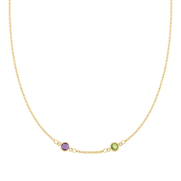 Personalized Classic 2 Birthstone Necklace in 14k Gold (Centered) sold by Haverhill