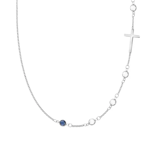 Personalized Classic Cross & 5 Birthstone Necklace in 14k Gold sold by Haverhill