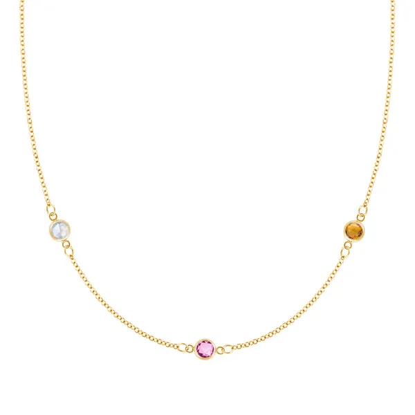 Personalized Classic 3 Birthstone Necklace in 14k Gold sold by Haverhill