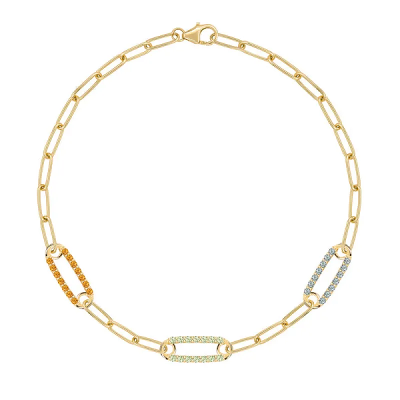 Personalized Adelaide 3 Pavé Birthstone Link Bracelet in 14k Gold sold by Haverhill