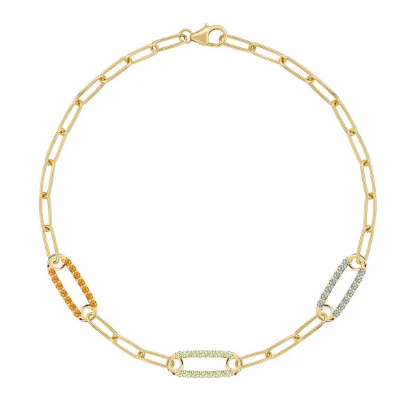 Personalized Adelaide 3 Pavé Birthstone Link Bracelet in 14k Gold sold by Haverhill