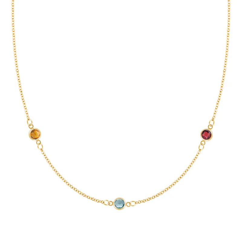Personalized Classic 3 Birthstone Necklace in 14k Gold sold by Haverhill