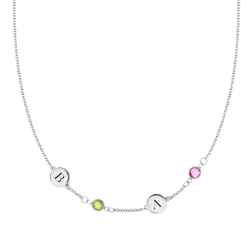 Personalized Classic 2 Letter & 2 Birthstone Necklace in 14k Gold (Single Spacing) sold by Haverhill