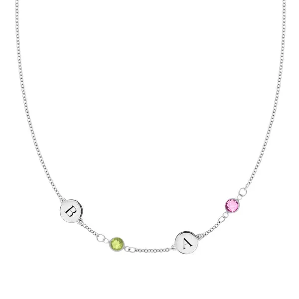 Personalized Classic 2 Letter & 2 Birthstone Necklace in 14k Gold (Single Spacing) sold by Haverhill
