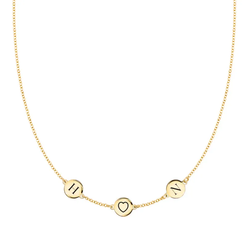 Personalized Heart Disc & 2 Letter Necklace in 14k Gold sold by Haverhill