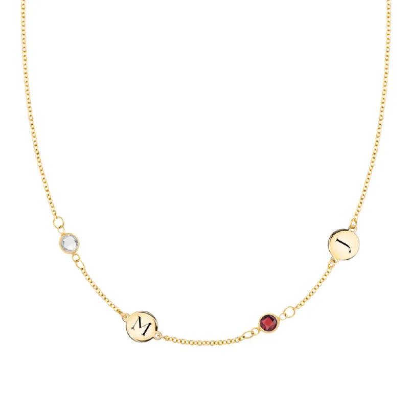 Personalized Classic 2 Letter & 2 Birthstone Necklace in 14k Gold (Double Spacing) sold by Haverhill