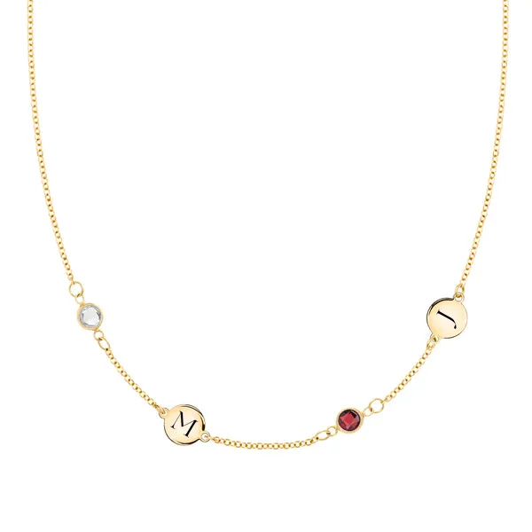 Personalized Classic 2 Letter & 2 Birthstone Necklace in 14k Gold (Double Spacing) sold by Haverhill