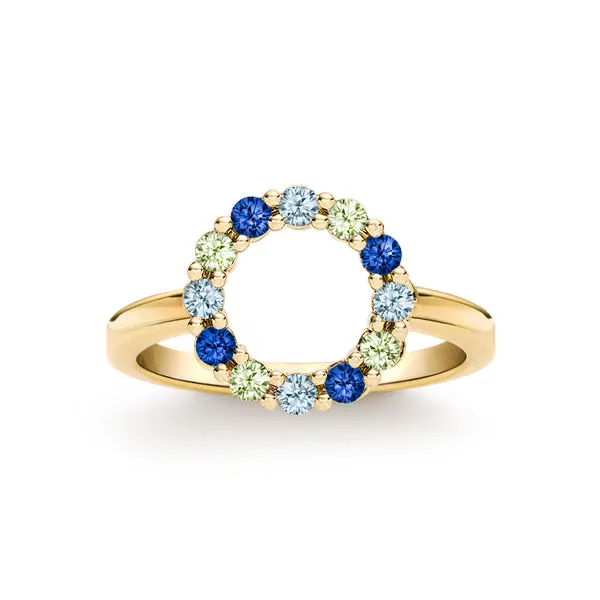 Personalized Rosecliff Small Circle Birthstone Ring in 14k Gold sold by Haverhill