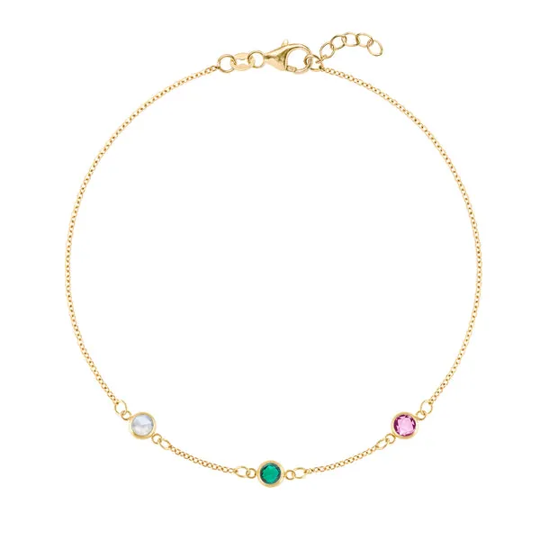 Personalized Classic 3 Birthstone Bracelet in 14k Gold sold by Haverhill