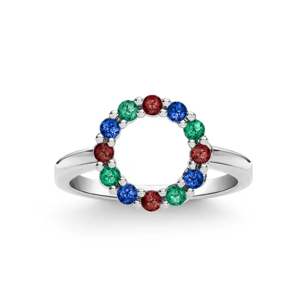 Personalized Rosecliff Small Circle Birthstone Ring in 14k Gold sold by Haverhill