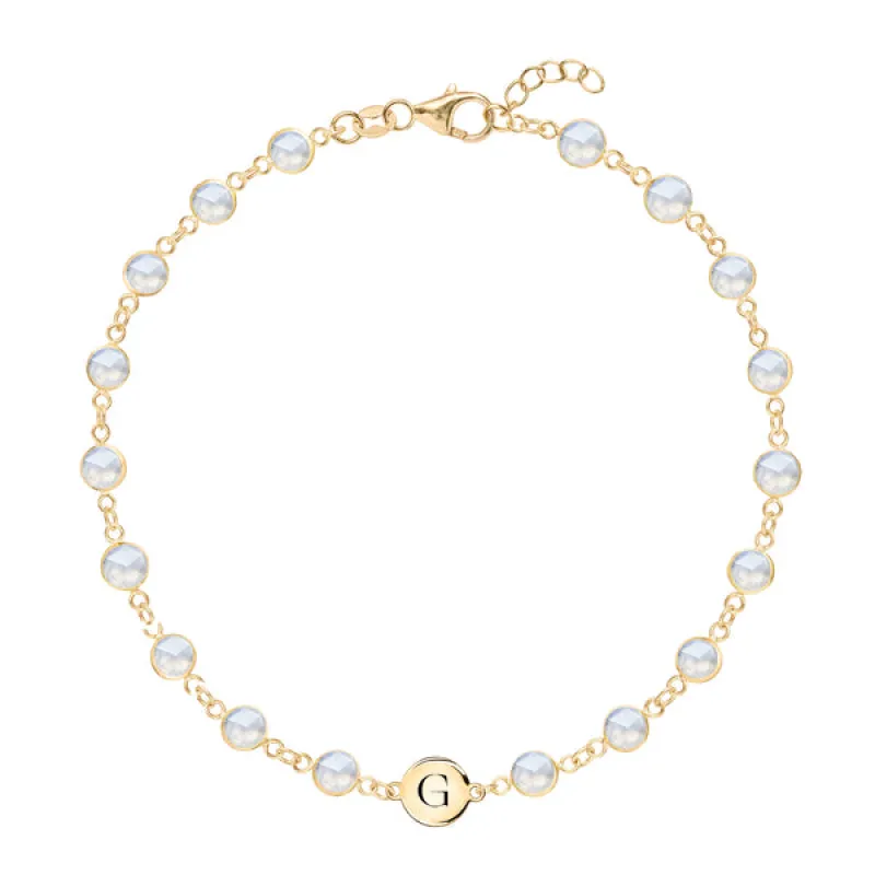 Personalized Newport 1 Letter Birthstone Bracelet in 14k Gold sold by Haverhill