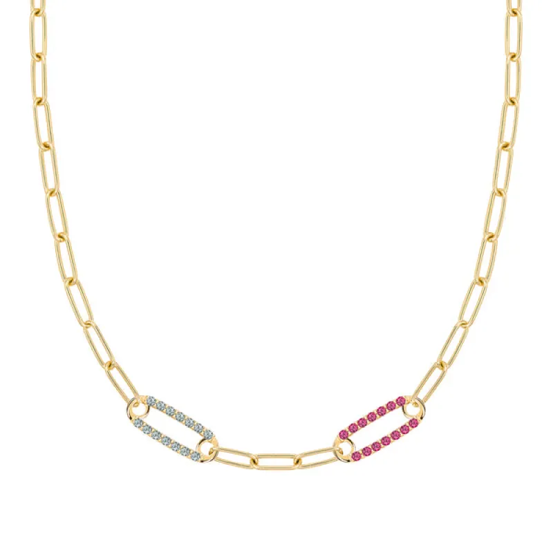 Personalized Adelaide 2 Pavé Birthstone Link Necklace in 14k Gold sold by Haverhill
