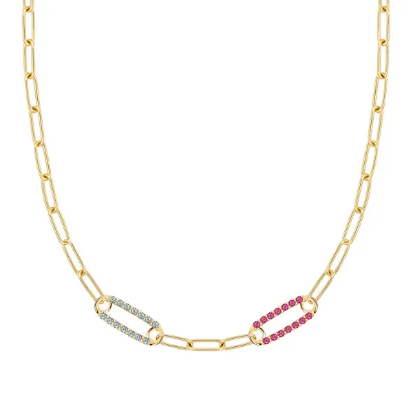 Personalized Adelaide 2 Pavé Birthstone Link Necklace in 14k Gold sold by Haverhill