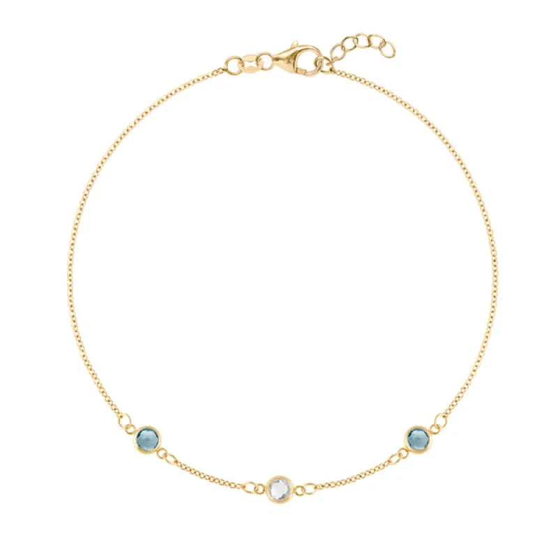 Personalized Classic 3 Birthstone Bracelet in 14k Gold sold by Haverhill