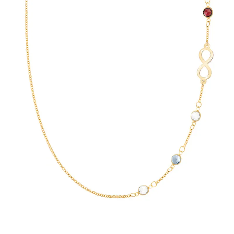 Personalized Classic Infinity & 4 Birthstone Necklace in 14k Gold sold by Haverhill
