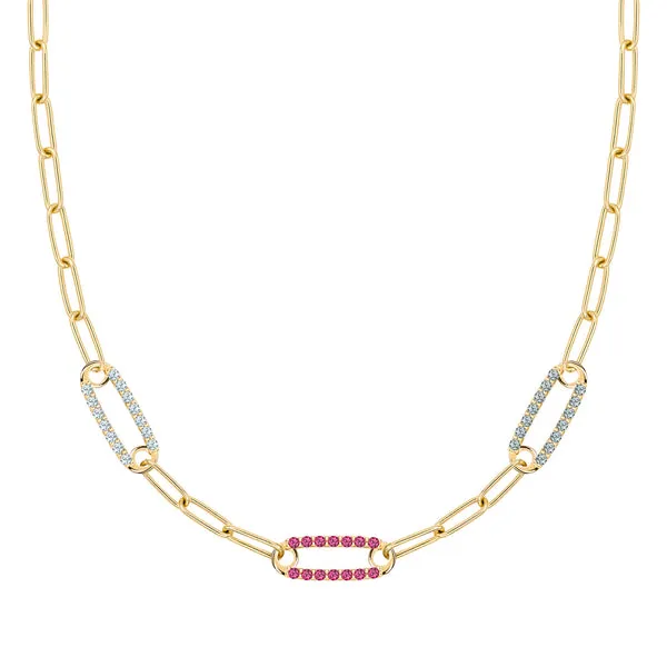 Personalized Adelaide 3 Pavé Birthstone Link Necklace in 14k Gold sold by Haverhill