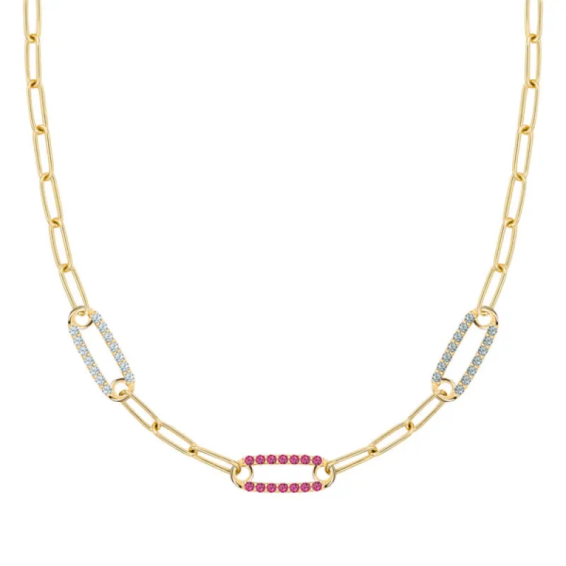 Personalized Adelaide 3 Pavé Birthstone Link Necklace in 14k Gold sold by Haverhill