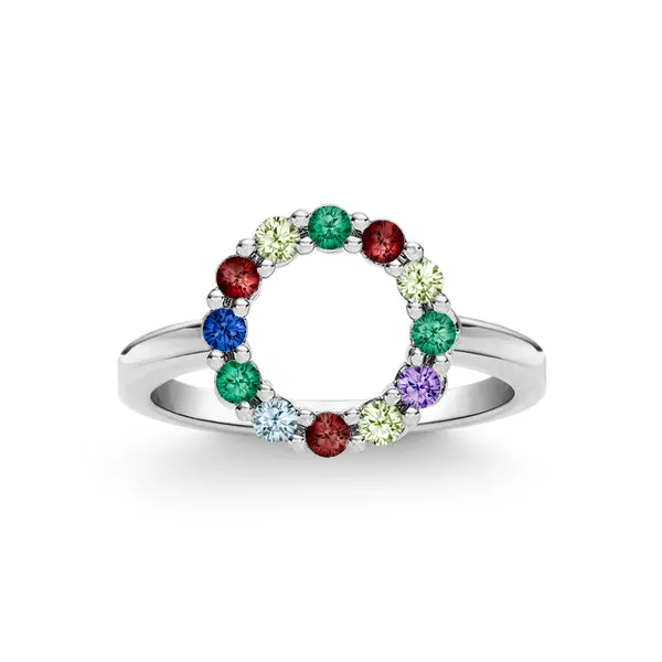 Personalized Rosecliff Small Circle Birthstone Ring in 14k Gold sold by Haverhill