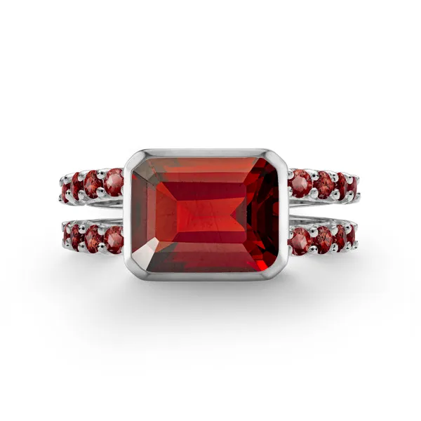 Personalized Warren Horizontal Birthstone Ring with Accent Stones in 14k Gold sold by Haverhill