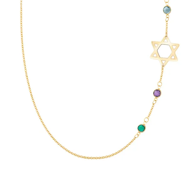 Personalized Classic Star of David & 3 Birthstone Necklace in 14k Gold sold by Haverhill