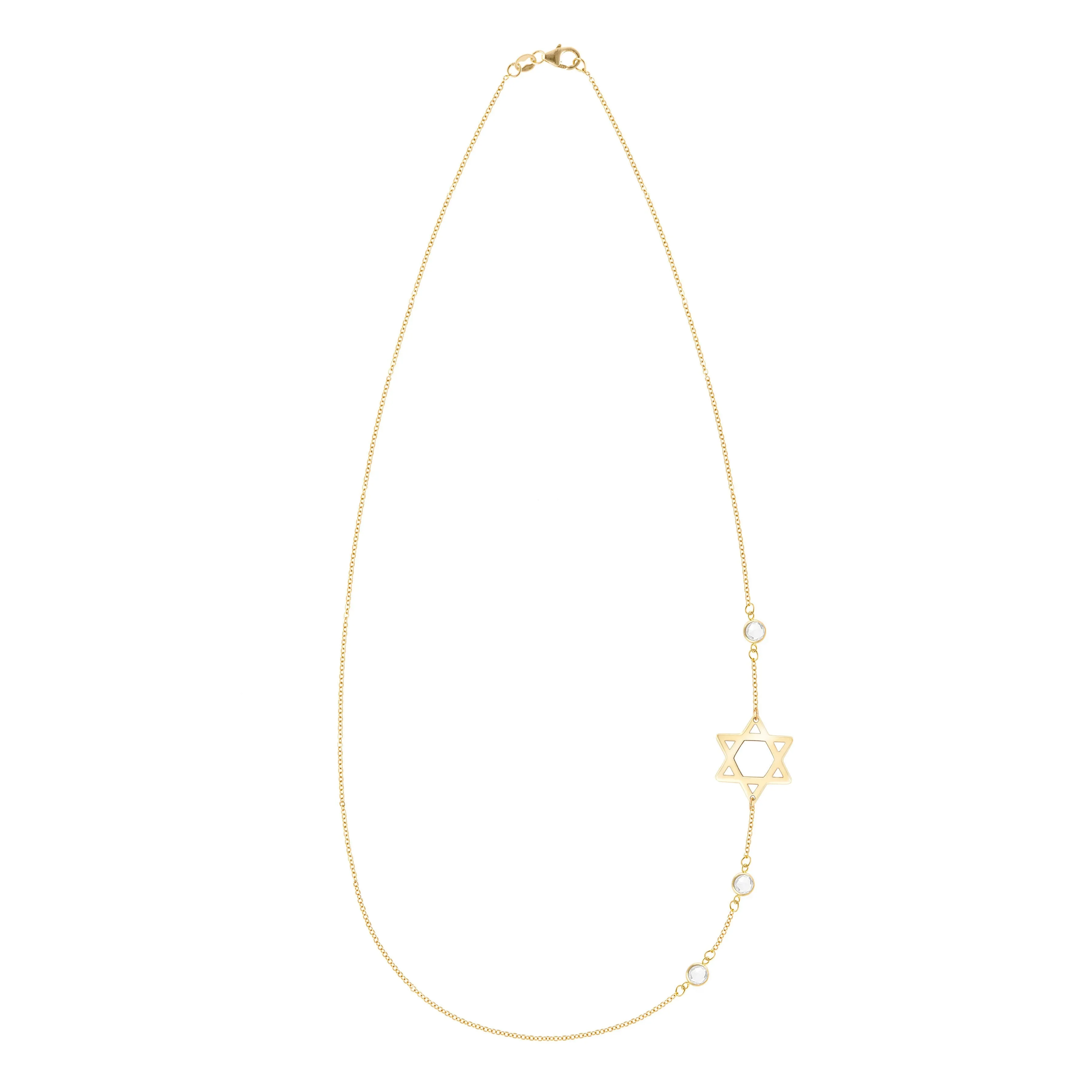 Personalized Classic Star of David & 3 Birthstone Necklace in 14k Gold sold by Haverhill product image thumbnail 5