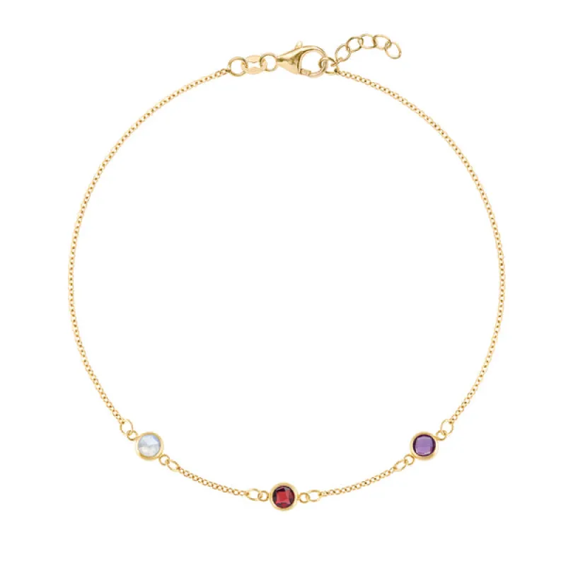 Personalized Classic 3 Birthstone Bracelet in 14k Gold sold by Haverhill