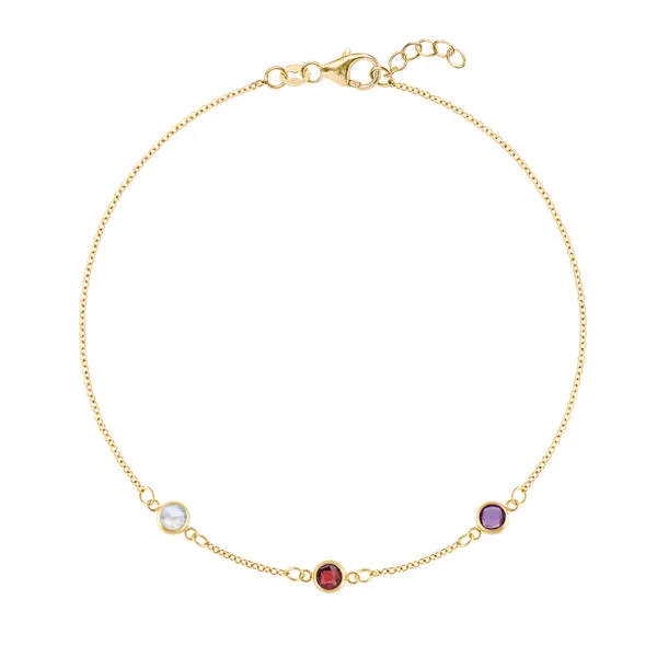 Personalized Classic 3 Birthstone Bracelet in 14k Gold sold by Haverhill