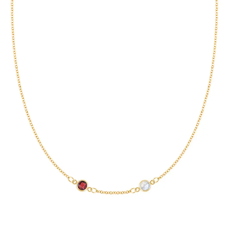 Personalized Classic 2 Birthstone Necklace in 14k Gold (Centered) sold by Haverhill