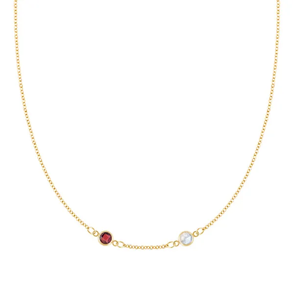 Personalized Classic 2 Birthstone Necklace in 14k Gold (Centered) sold by Haverhill