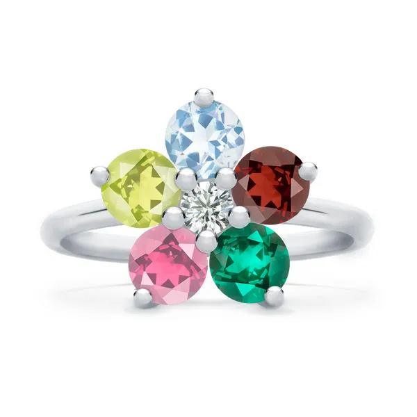 Personalized Greenwich Flower Birthstone & Diamond Ring in 14k Gold sold by Haverhill