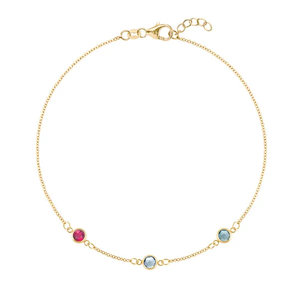 Personalized Classic 3 Birthstone Bracelet in 14k Gold sold by Haverhill
