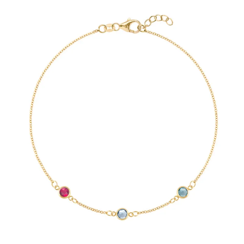 Personalized Classic 3 Birthstone Bracelet in 14k Gold sold by Haverhill