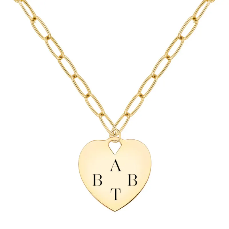 Engravable Large Flat Heart Pendant with Adelaide Chain in 14k Gold sold by Haverhill