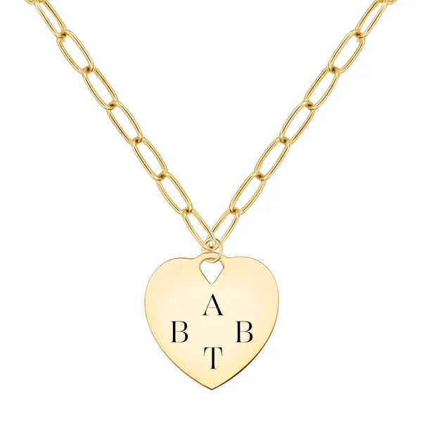 Engravable Large Flat Heart Pendant with Adelaide Chain in 14k Gold sold by Haverhill
