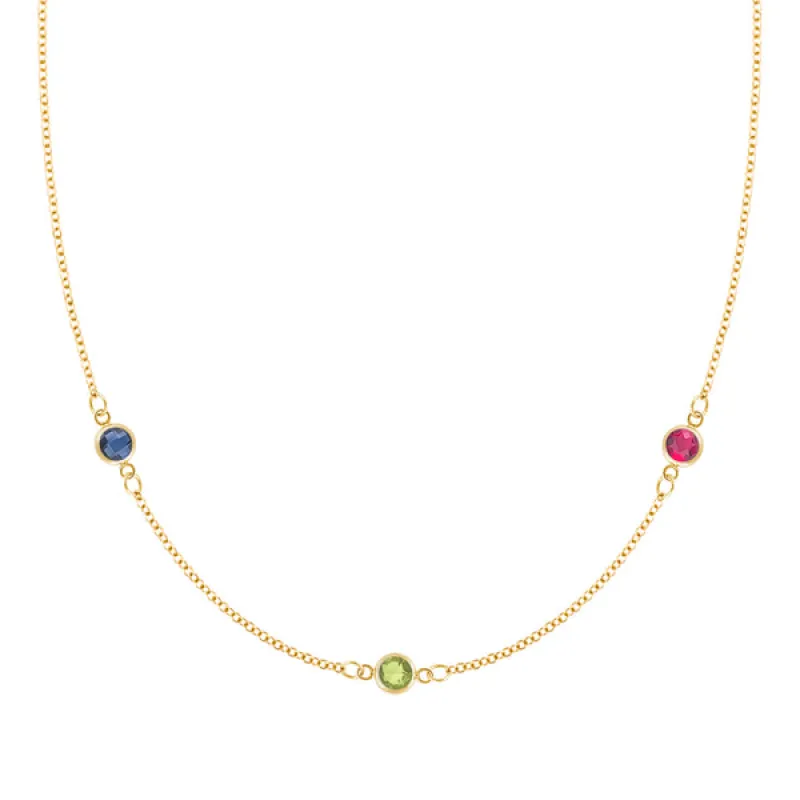 Personalized Classic 3 Birthstone Necklace in 14k Gold sold by Haverhill