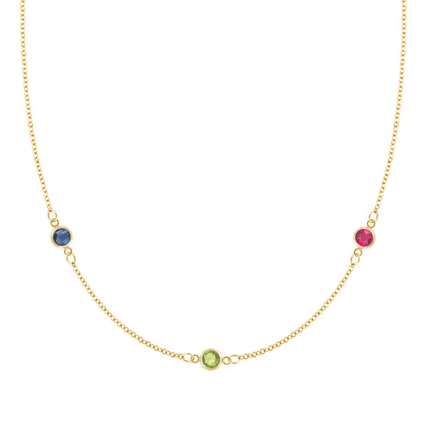 Personalized Classic 3 Birthstone Necklace in 14k Gold sold by Haverhill