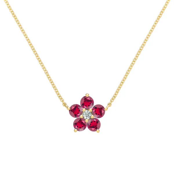 Personalized Greenwich Flower Birthstone & Diamond Necklace in 14k Gold sold by Haverhill