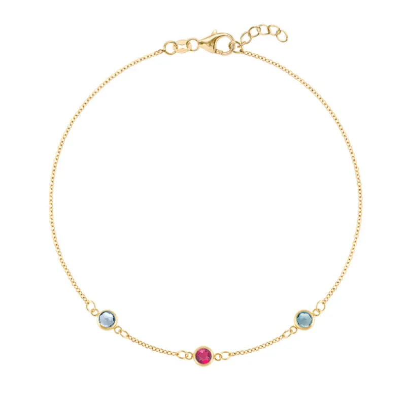 Personalized Classic 3 Birthstone Bracelet in 14k Gold sold by Haverhill