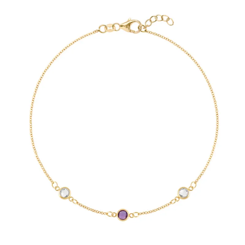 Personalized Classic 3 Birthstone Bracelet in 14k Gold sold by Haverhill