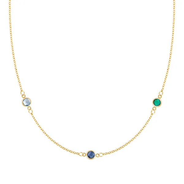 Personalized Classic 3 Birthstone Necklace in 14k Gold sold by Haverhill